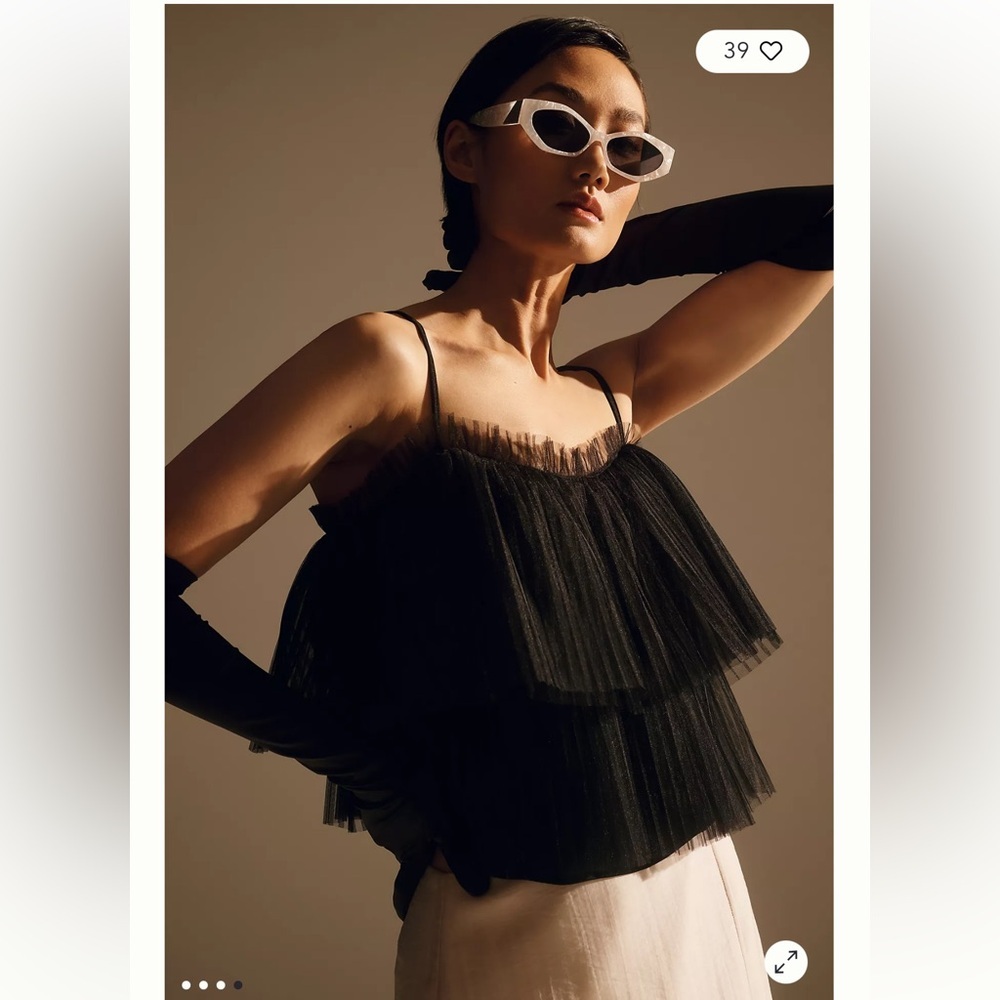 Anthropologie Black Layered Pleated Tulle Tank Top - Picture 4 of 9